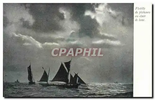 Cartes postales Bateau de Peche Flotille de pecheurs au cleir de lune