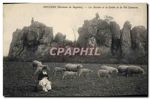 Cartes postales Orgeres Environs de Bagnoles Les rochers et la grotte de la fee Couesnon Moutons