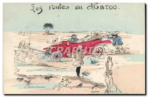 Ansichtskarte AK Fantaisie Illustrateur Afrique du Nord Les routes du Nord Automobile