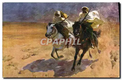 Ansichtskarte AK Fantaisie Illustrateur Afrique du Nord Entre deux Oasis Checa Cheval