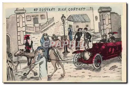 Ansichtskarte AK Fantaisie Illustrateur Afrique du Nord Et souvent bien content Automobile Chameau