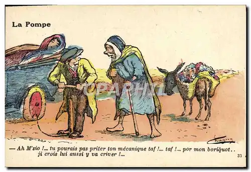 Ansichtskarte AK Fantaisie Illustrateur Afrique du Nord La Pompe automobile ane Mule