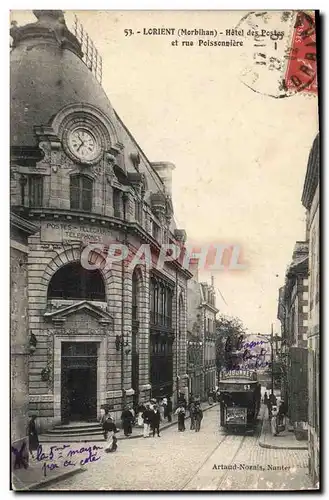 Cartes postales Poste Lorient Hotel des Postes et rue Poissonniere Tramway