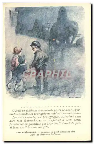 Ansichtskarte AK Fantaisie Illustrateur Poulbot Victor Hugo Les Miserables Gavroche Napoleon Elephant