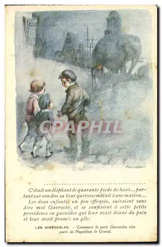 Cartes postales Fantaisie Illustrateur Poulbot Victor Hugo Les Miserables Gavroche Napoleon Elephant