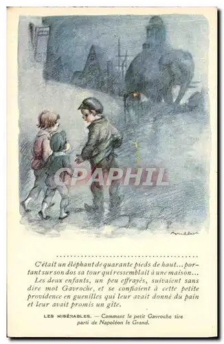 Ansichtskarte AK Fantaisie Illustrateur Poulbot Victor Hugo Les Miserables Elephant Gavroche