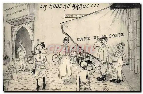 Ansichtskarte AK Fantaisie Illustrateur Afrique du Nord La Mode au Maroc Cafe de la Poste