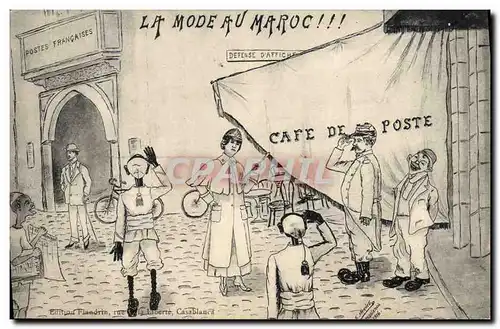 Cartes postales Fantaisie Illustrateur Afrique du Nord La Mode au Maroc Cafe de la Poste