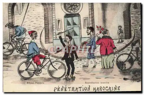 Ansichtskarte AK Fantaisie Illustrateur Afrique du Nord Penetration marocaine Maroc Velo Cycle