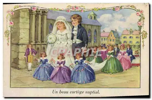 Cartes postales Fantaisie Illustrateur Un beau cortege nuptial