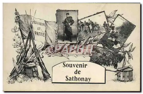 Cartes postales Fantaisie Militaria Souvenir de Sathonay