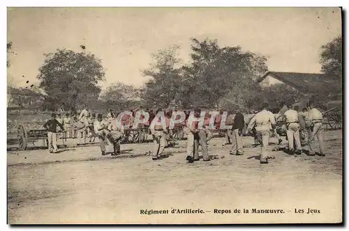 Cartes postales Fantaisie Militaria Regiment d&#39artillerie Repos de la manoeuvre Les jeux