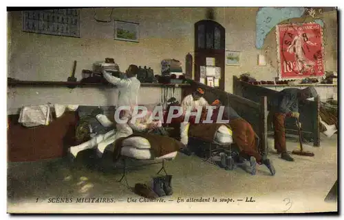 Cartes postales Fantaisie Militaria Une chambree En attendant la soupe