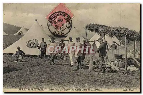 Ansichtskarte AK Fantaisie Militaria Alpes Maritimes Infanterie de ligne au camp dans la montagne