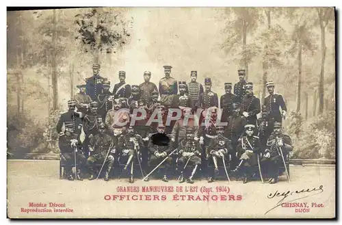 Ansichtskarte AK Fantaisie Militaria Grandes Manoeuvres de l&#39Est Sept 1904 Officiers Etrangers