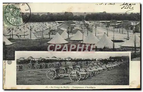 Cartes postales Fantaisie Militaria Au camp de Mailly Campement d&#39artillerie