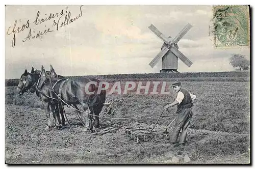 Cartes postales Moulin a vent Laboureur Cheval
