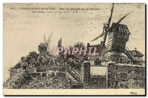 Cartes postales Moulin a vent Paris Montmartre Bal du moulin de la Galette en 1850
