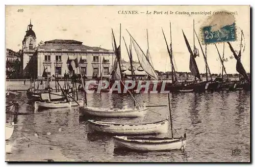 Ansichtskarte AK Bateau Peche Cannes Le port et la casino municipal