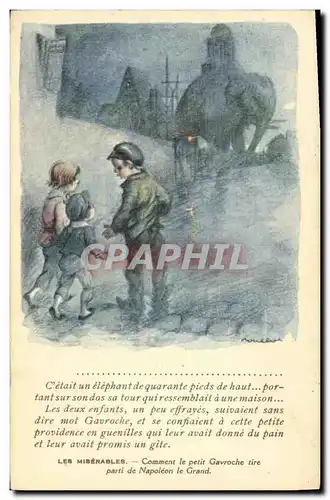 Ansichtskarte AK Fantaisie Illustrateur Poulbot Victor Hugo Les miserables Gavroche Napoleon Elephant