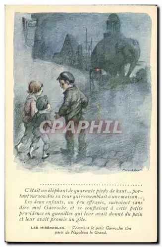 Ansichtskarte AK Fantaisie Illustrateur Poulbot Victor Hugo Les miserables Gavroche Napoleon Elephant