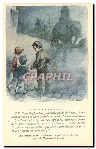 Ansichtskarte AK Fantaisie Illustrateur Poulbot Victor Hugo Les miserables Gavroche Napoleon Elephant