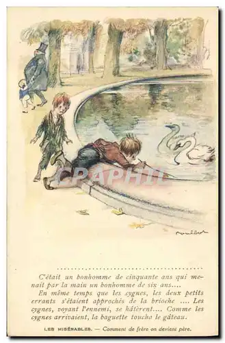 Cartes postales Fantaisie Illustrateur Poulbot Victor Hugo Les miserables Cygne Swan