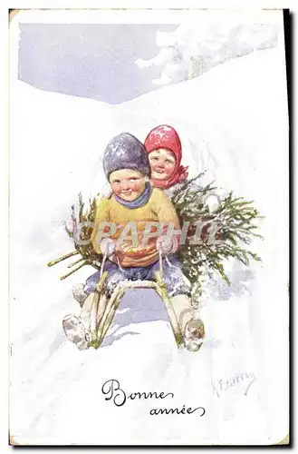 Cartes postales Fantaisie Illustrateur Feiertug Enfants Luge