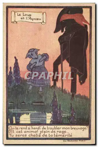 Cartes postales Fantaisie Illustrateur Le loup et l&#39agneau