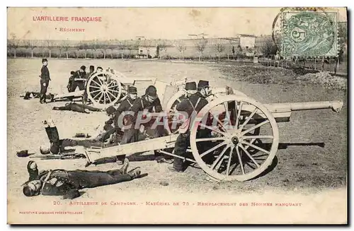 Cartes postales Militaria Artillerie de campagne Materiel de 75 Remplacement des hommes manquant