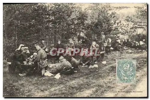 Cartes postales Militaria Au camp de Chalons La soupe