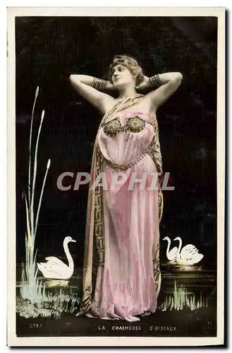 Ansichtskarte AK Fantaisie Femme La charmeuse d&#39oiseaux Cygne