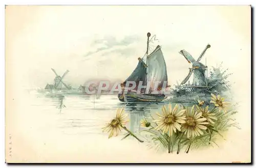 Cartes postales Moulin a vent Bateau