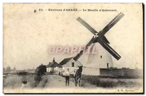 Cartes postales Moulin a vent Environs d&#39Arras Le moulin d&#39Achicourt Ane Mule