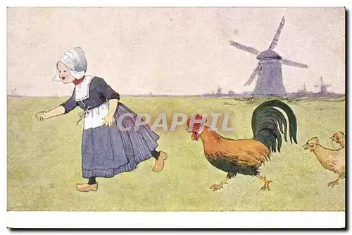 Cartes postales Moulin a vent Enfant Coq