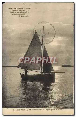 Cartes postales Bateau Peche En mer Au clair de lune Depart pour la peche