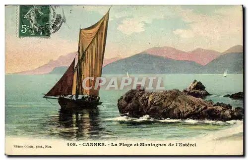 Cartes postales Bateau Peche Cannes La plage et montagnes de l'Esterel