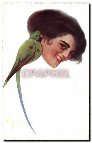 Cartes postales Fantaisie Illustrateur Femme Perroquet