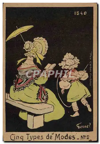 Ansichtskarte AK Fantaisie Illustrateur Cinq types de Mode n�2 1840 Femme Enfant