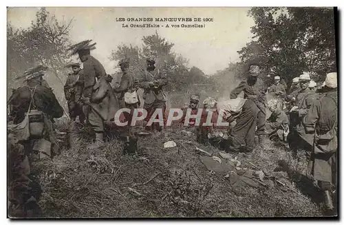 Cartes postales Militaria Les grandes manoeuvres de 1905 La Grand Halte A vos gamelles