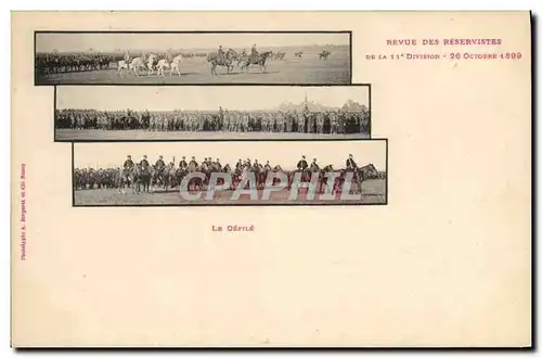 Cartes postales Militaria Revue des Reservistes de la 11 eme division 1899 Le defile