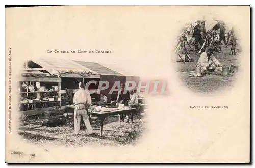 Cartes postales Militaria la cuisine au camp de Chalons Lavez les gamelles