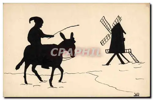 Cartes postales Fantaisie Homme sur son mulet Moulin a vent