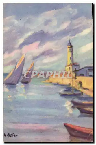 Cartes postales Fantaisie Illustrateur Bateau Phare