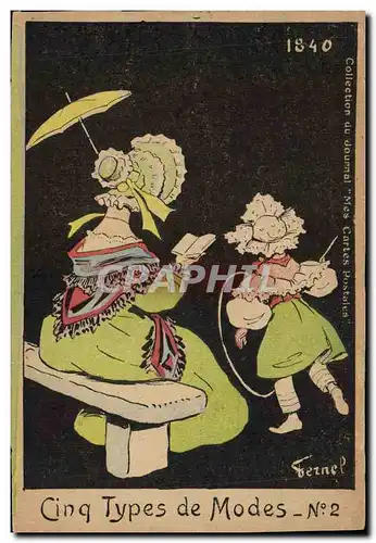 Cartes postales Fantaisie Illustrateur Mode 1840 Femme Enfant