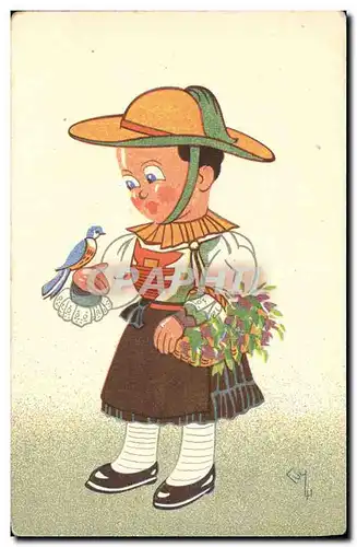 Ansichtskarte AK Fantaisie Illustrateur Enfant Oiseau