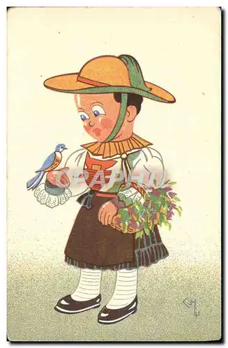 Cartes postales Fantaisie Illustrateur Enfant Oiseau