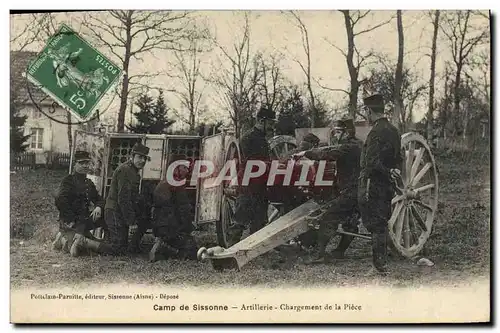 Cartes postales Militaria Camp de Sissonne Artillerie Chargement de la piece