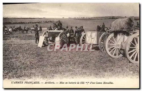 Cartes postales Militaria Artillerie Mise en batterie de 155mm d&#39un canon Rimailho