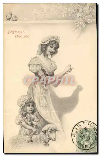 Cartes postales Fantaisie Femme Enfant Jeu d&#39ombres Paques